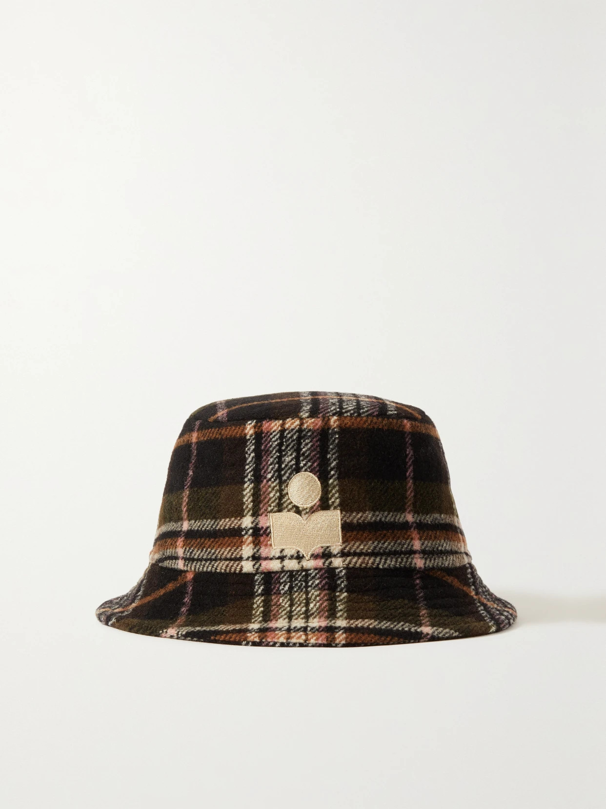 Isabel Marant - Haley Embroidered Checked Wool-blend Flannel Bucket Hat - Green | NET-A-PORTER (US)