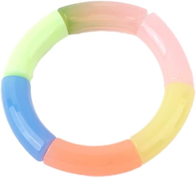 4pcs Colorful Acrylic Bamboo Tube Bending Tube Elasticity Bangles Bracelet Set Chunky Curved Cuff... | Amazon (US)