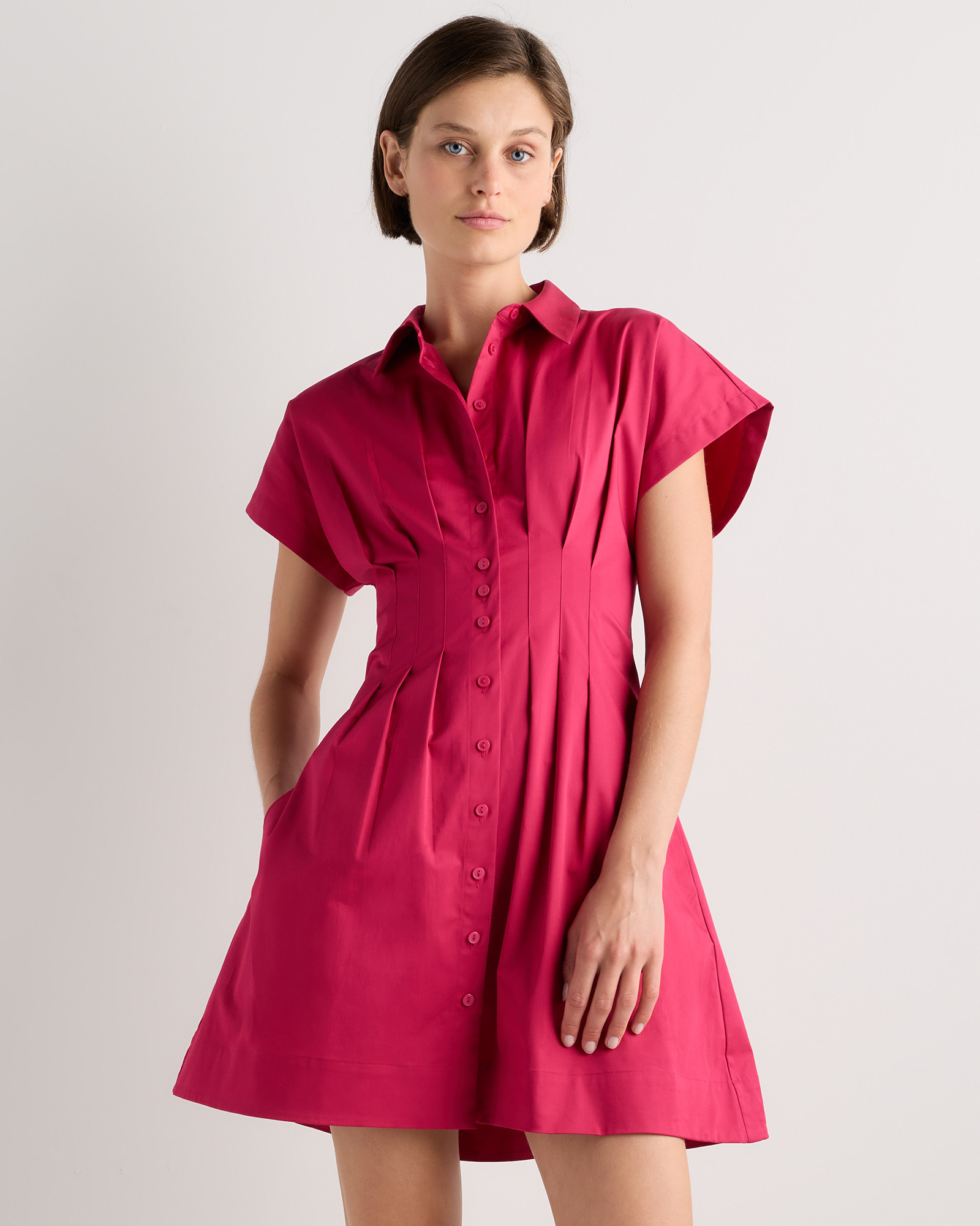 Stretch Twill Pleated Mini Shirt Dress | Quince