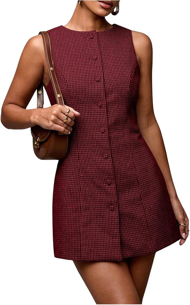 SOLY HUX Plaid Button Down Dress Mini Dresses | Amazon (US)