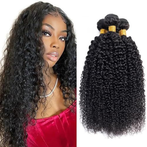 Kinky Curly Bundles Human Hair Mixed Length 3 Bundle Peruvian Unprocessed Virgin Hair 24 26 28 Inch Natural Black Color Kinky Curly Bundles Hair Extensions 300g | Amazon (US)