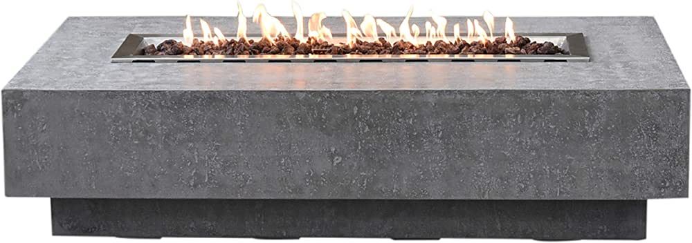 Elementi Hampton Outdoor Fire Pit Table 56 Inches Rectangular Firepit Concrete Patio Heater Elect... | Amazon (US)