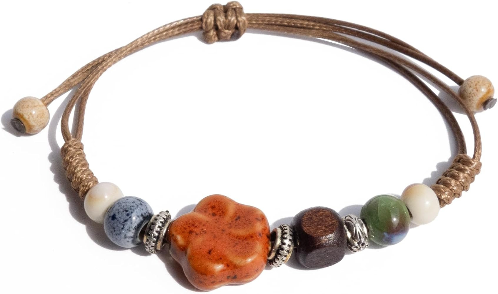 Boho Navy Blue Ceramic Beads Bracelet with Leaf Charm, Adjustable Bohemian Friendship Bracelet fo... | Amazon (US)