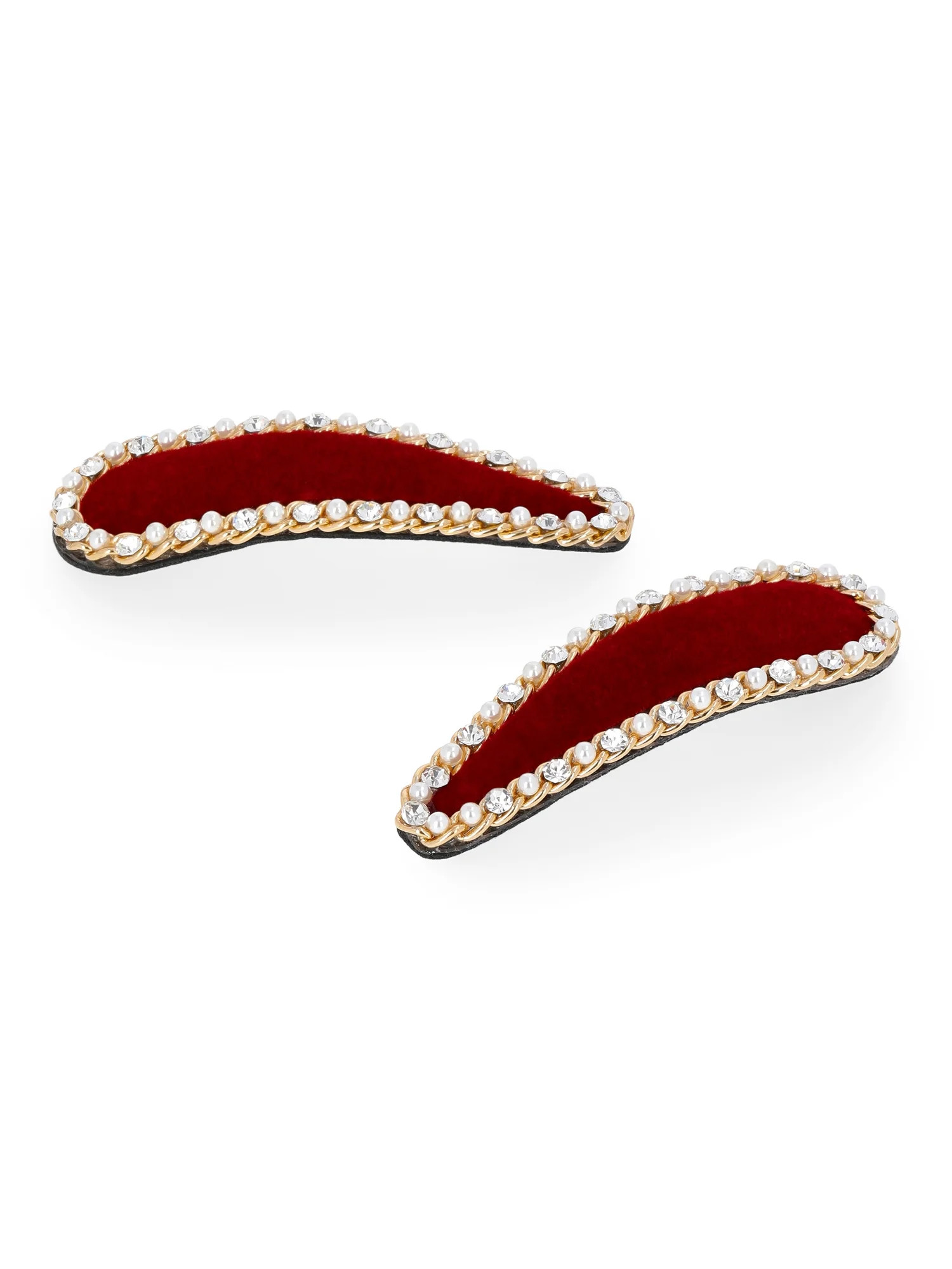 Time and Tru Women's Embellished Velvet Snap Hair Clips, 2-Pack, Red | Walmart (US)