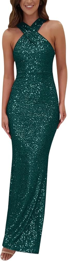 RARITYUS Women's Sleeveless Sparkly Sequin Prom Dress Elegant Backless Mermaid Formal Evening Gow... | Amazon (US)