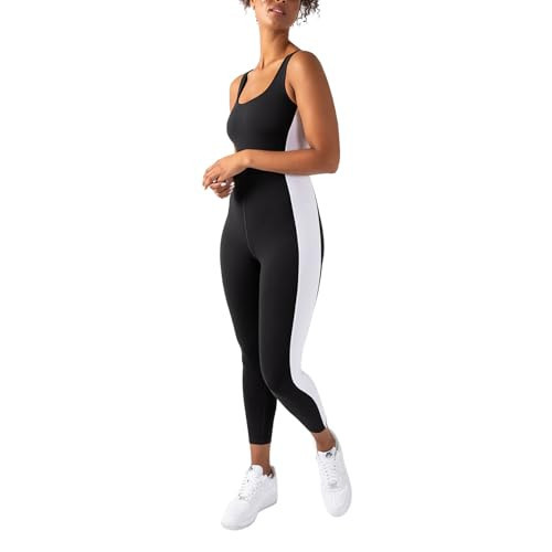 YITTY Active Women's UltraLuxe Built-In Bra Onesie, Athleisure, 4-Way-Stretch, Iconic Black/True White, XL, 7/8 Length | Amazon (US)