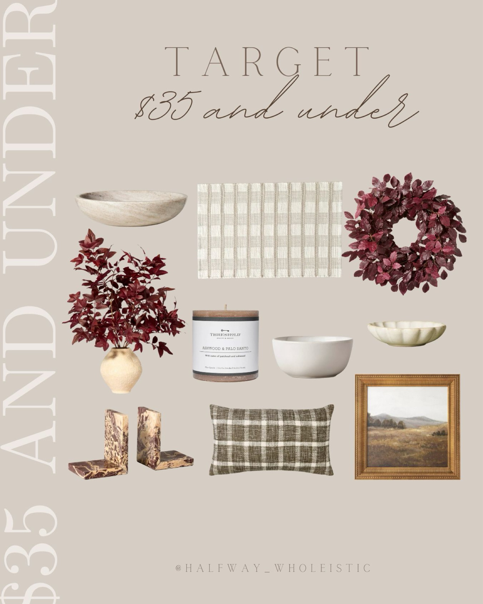 Target never disappoints! I recently purchased some gorgeous pieces for fall, all priced at $35 and under, perfect for adding seasonal charm to your space without breaking the bank. Cozy up your living room with plush throw pillows featuring warm autumn hues and trendy patterns, or add a touch of elegance with marble bookends and bowls. Enhance your entryway with a perfect plaid rug. Don't forget to bring the outdoors in with faux foliage arrangements and wreaths that capture the vibrant colors of the season. These affordable yet stylish pieces from Target make it easy to refresh your home and embrace the cozy, inviting atmosphere of fall!

#LTKHome #LTKSeasonal #LTKSaleAlert