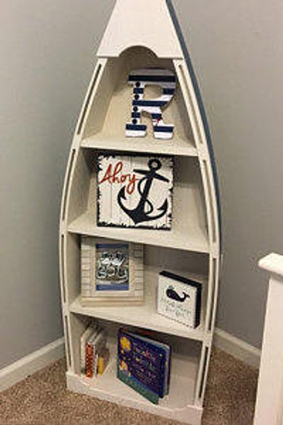 5 foot blue row Bookshelf Bookcase shelves skiff schooner canoe nautical Dorey kids room wooden boat | Etsy (US)