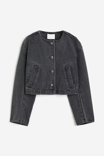 Cropped denim jacket - Dark denim grey - Ladies | H&M GB | H&M (UK, MY, IN, SG, PH, TW, HK)