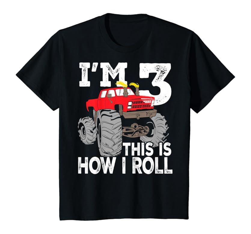 Kids Monster Trucks 3rd Birthday Party Shirt Three Years T-Shirt | Amazon (US)