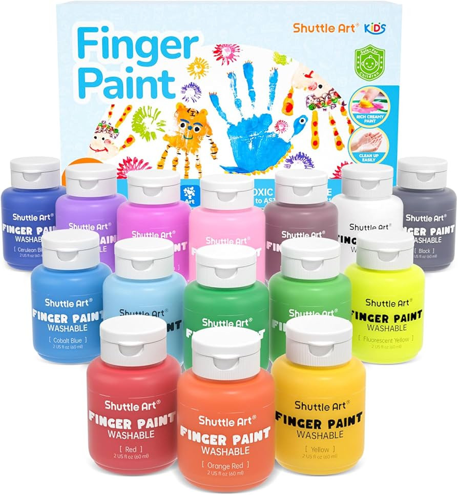 Shuttle Art Washable Finger Paint Set, 15 Colors (2 fl oz) Toddler Paint, Non-Toxic Finger Painti... | Amazon (US)