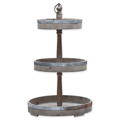 Metal and Wood 3-Tiered Serving Tray | Bed Bath & Beyond