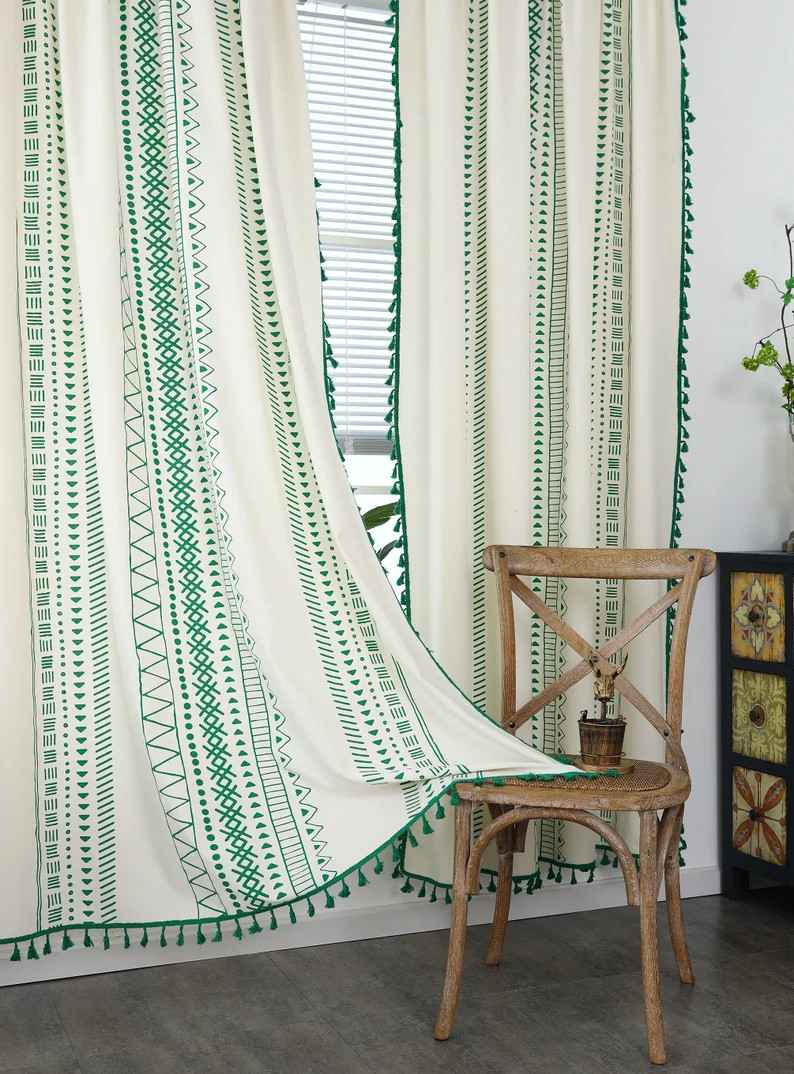 Green and Yellow Boho Curtains Living Room Curtain Bedroom - Etsy | Etsy (US)