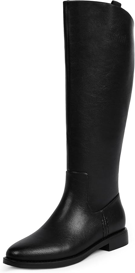 Modatope Knee High Boots Women Rounded Toe Flat Retro Bais Opening Low Chunky Heel Riding Boots | Amazon (US)