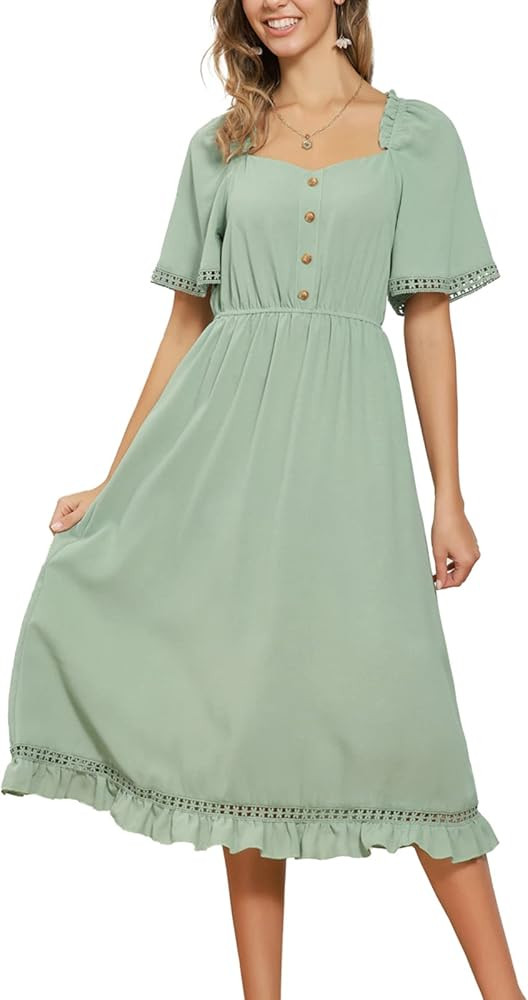 GRACE KARIN Women Loose Fit High Waist Midi Dress Sweetneck Hollow Out A Line Dress Oversized | Amazon (US)