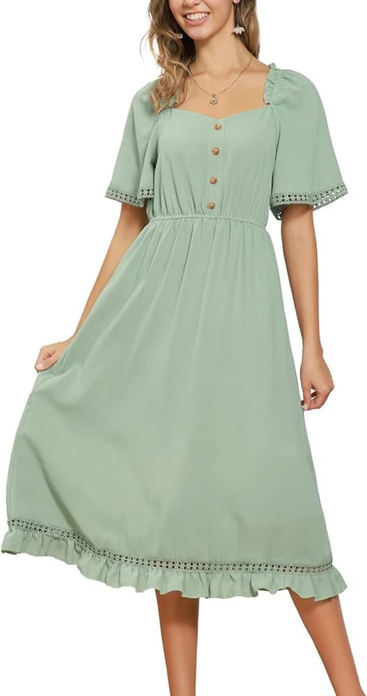 GRACE KARIN Women Loose Fit High Waist Midi Dress Sweetneck Hollow Out A Line Dress Oversized | Amazon (US)