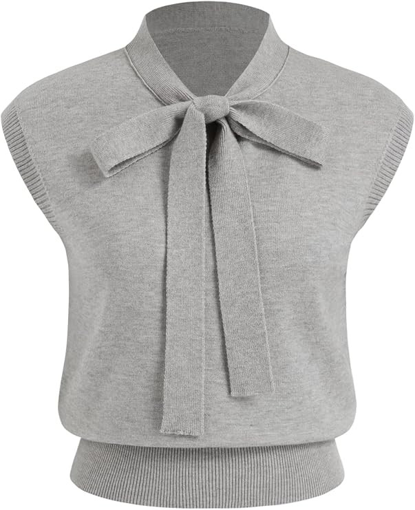 CIDER Sweater Vest Women Bow Tie Cap Sleeve Cropped Sweaters | Amazon (US)