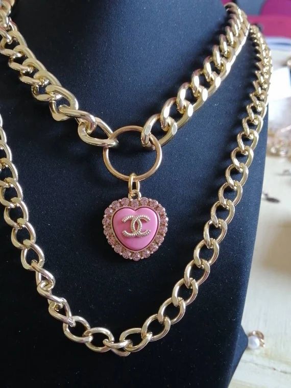 Beautiful vintage designer button reworked into a beautiful double choker pendant necklace | Etsy (US)