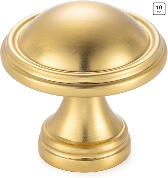 KOOFIZO 10 Pack Dia.1-1/4 Inch Brushed Gold Kitchen Cabinet Knobs Gold Cabinet Knobs Gold Cabinet... | Amazon (US)
