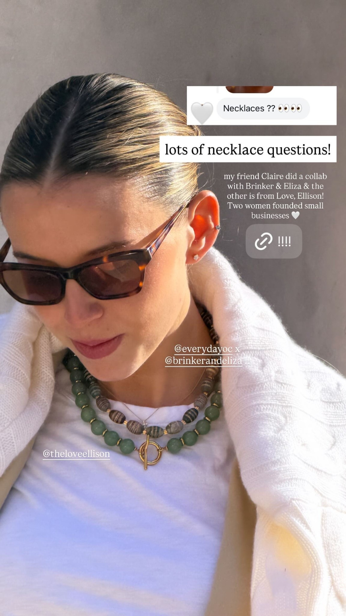 lots of necklace questions! 🤍 @everydayoc x @brinkerandeliza !! @theloveellison  my friend Claire did a collab with Brinker & Eliza & the other is from Love, Ellison! Two women founded small businesses 🤍