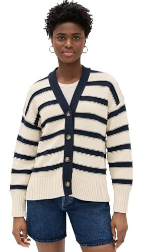 Madewell Women's Oversized Cotton Cardigan in Stripe, Cream Navy Stripe, L | Amazon (US)