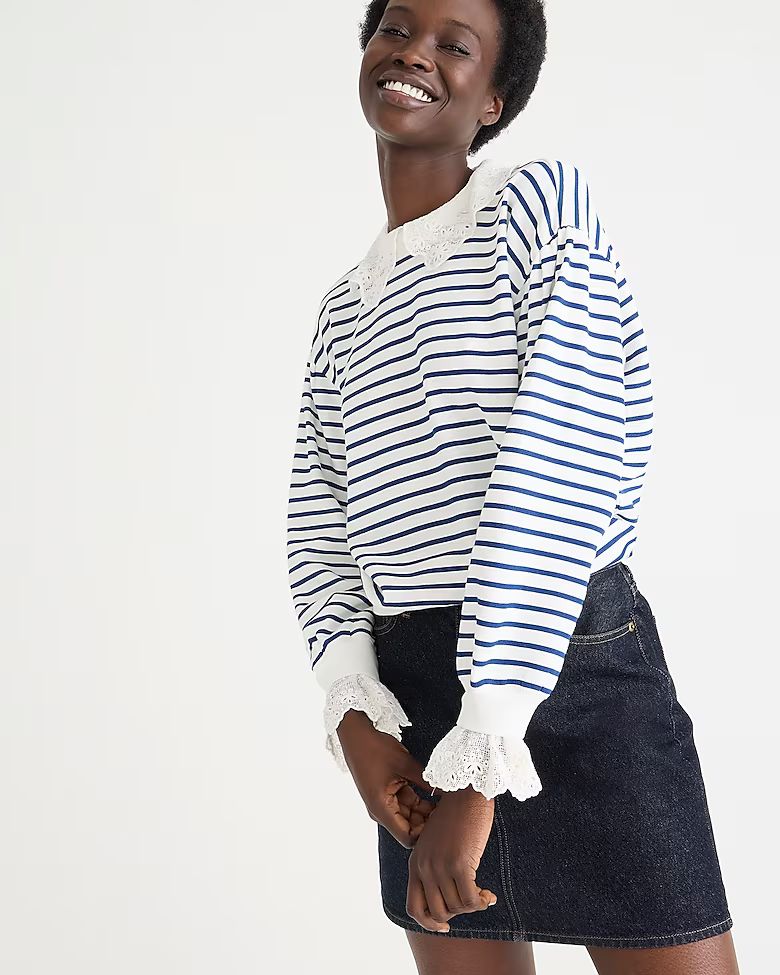 French terry sweatshirt with lace trim | J.Crew US