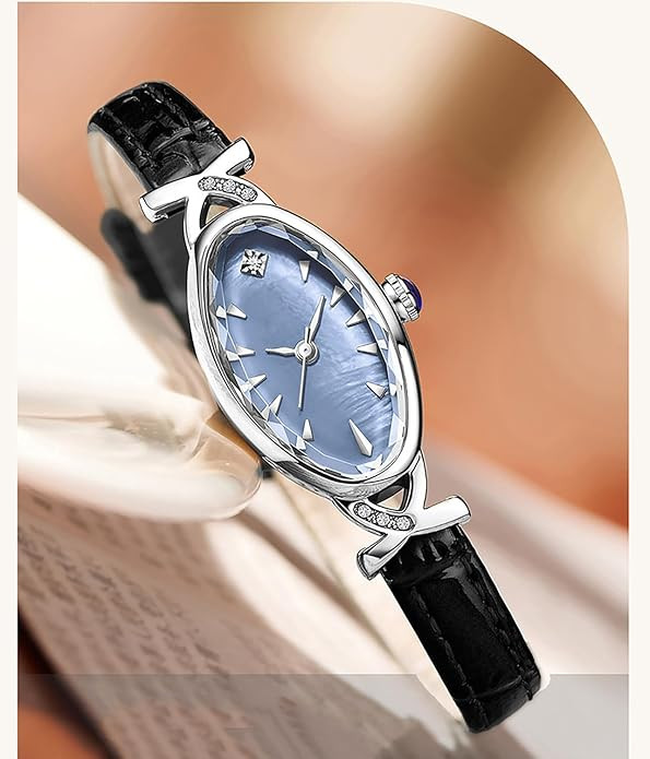 BESTKANG Leather Women's Watch Dainty Vintage Oval Ladies' Watch Elegant Diamond Waterproof Quart... | Amazon (US)