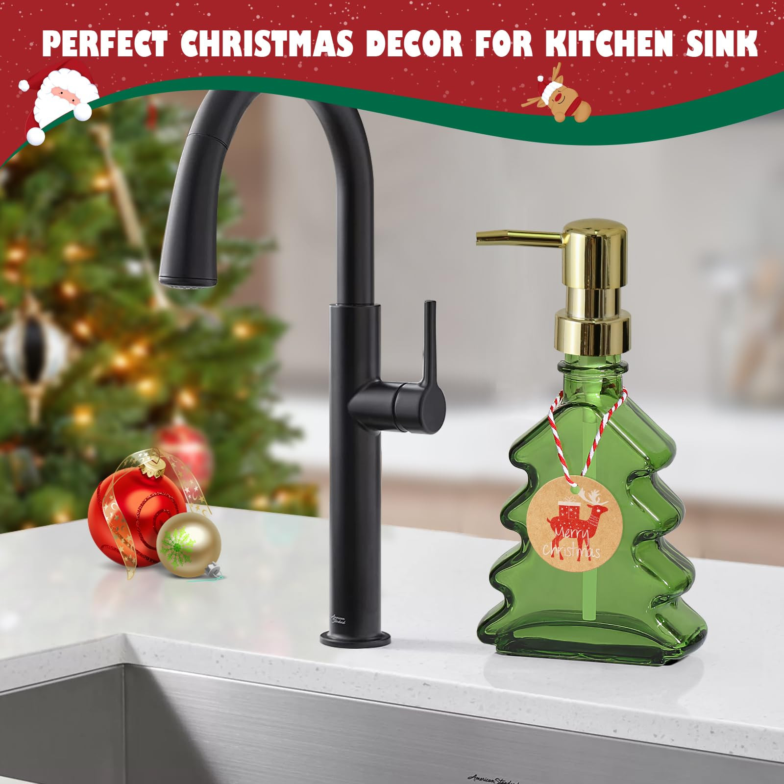 Christmas Soap Dispenser Bathroom, Christmas Tree Hand Soap Dispenser, Green Glass Dish Soap Disp... | Amazon (US)