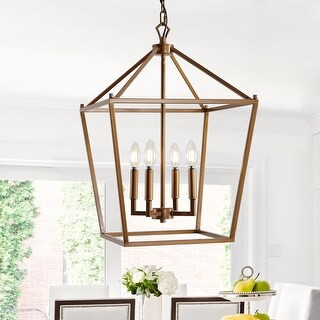 Pagoda 16" 4-Bulb Lantern Metal LED Pendant, Antique Gold by JONATHAN Y | Bed Bath & Beyond