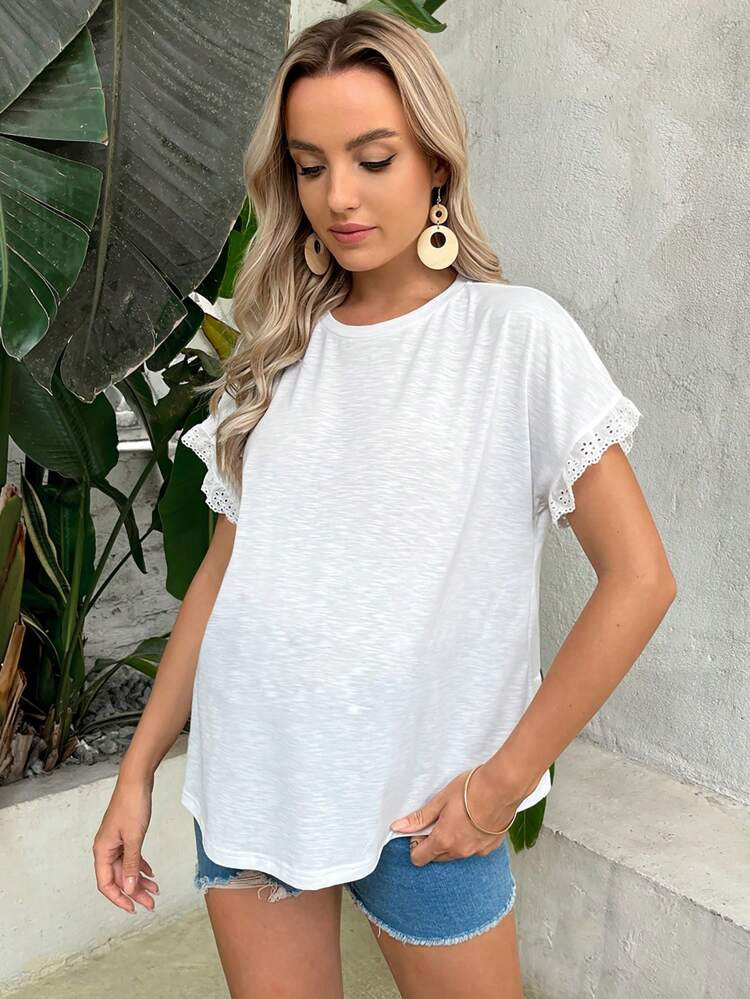 SHEIN Maternity Schiffy Trim Batwing Sleeve Tee | SHEIN