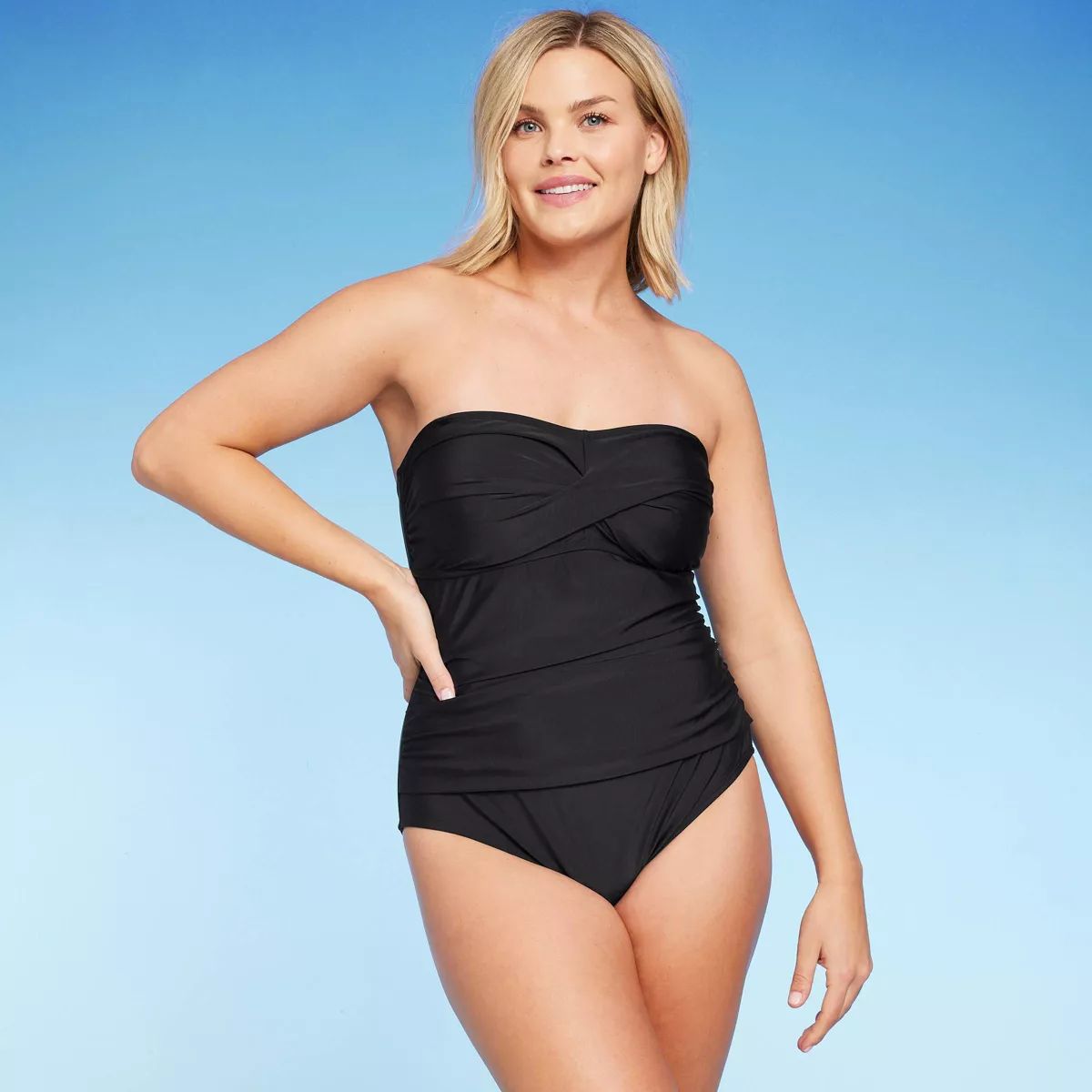 Women's Twist-Front Bandeau Classic One Piece Swimsuit with Tummy Control - Kona Sol™ Black | Target