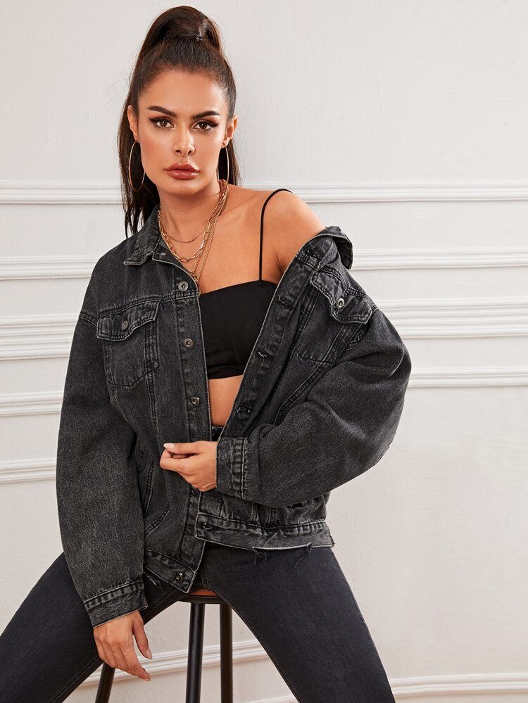 Raw Hem Denim Trucker Jacket | SHEIN