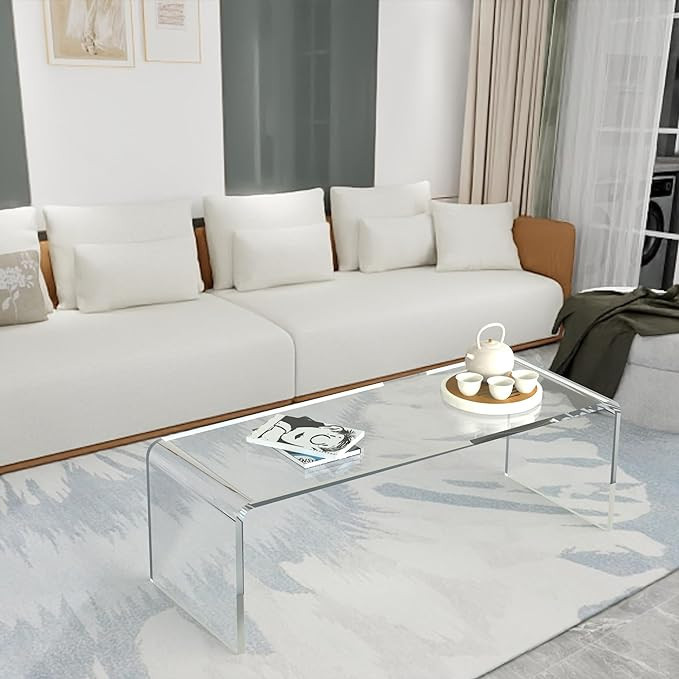 MESAILUP Acrylic Coffee Table, 44" L x 16" W x16'' H x3/4'' Thick Modern Waterfall Coffee Table f... | Amazon (US)