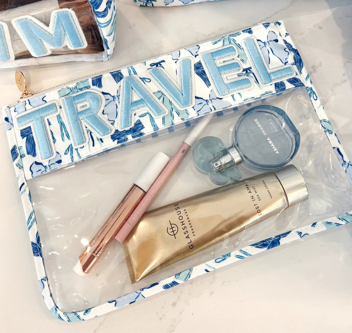 Travel - Blue Bow Clear Pouch | June+Grey