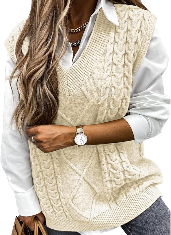 heekpek Sweater Vest Women V Neck Sleeveless Sweaters Tank Top Oversized Cable Knitted Casual Loo... | Amazon (CA)