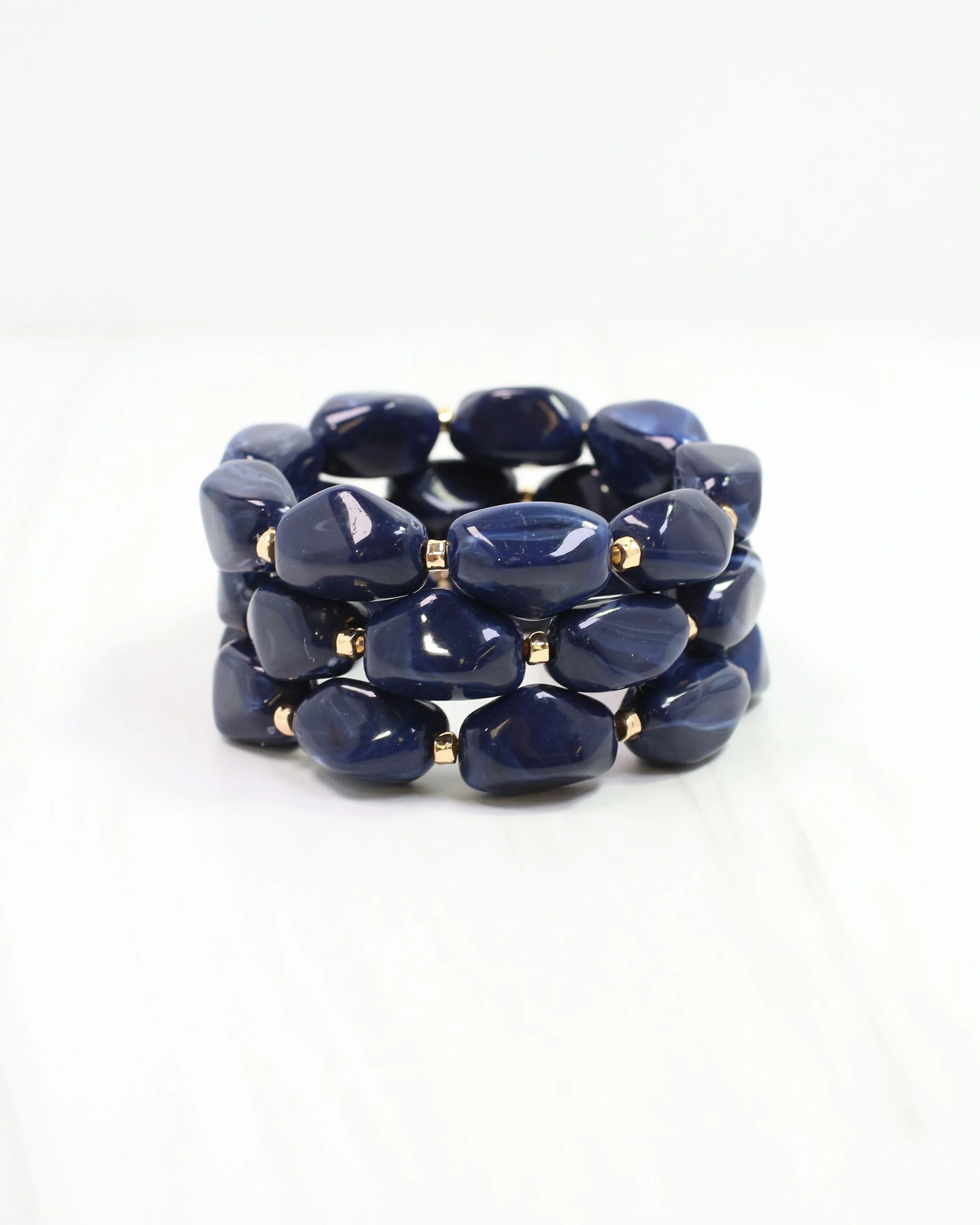 Eimy Beaded Stretch Bracelet Set Navy | Caroline Hill