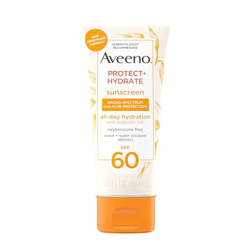 Aveeno Protect + Hydrate Moisturizing Body Sunscreen Lotion, SPF60 Broad Spectrum & Prebiotic Oat, Oil-, Oxybenzone- & Paraben-Free, Water & Sweat Resistant (80-min), Non-Greasy, Travel Size 3.0 Fl Oz | Amazon (US)
