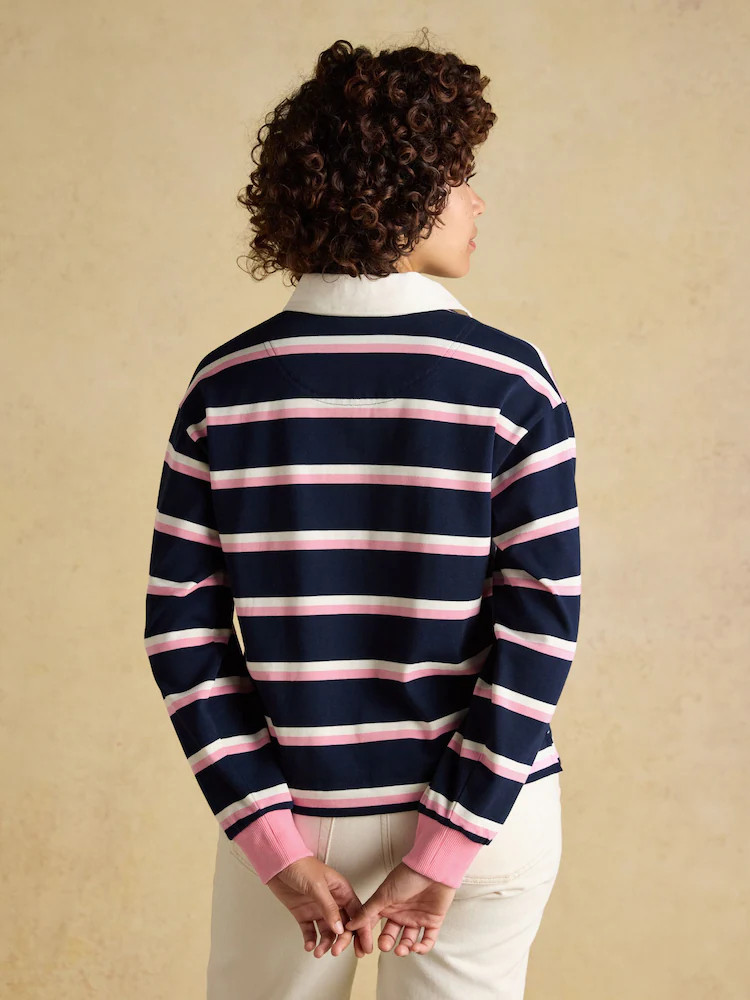Joules Lara Navy & Pink Stripe Rugby Shirt | Next US