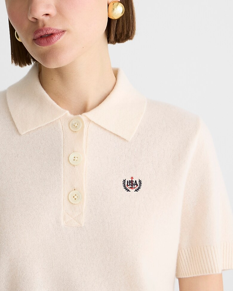 Limited-edition USA Swimming® X J.Crew cashmere cropped sweater-polo | J. Crew US