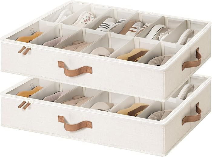StorageWorks Shoe Organizer for Closet, Fits up to 24 Pairs, 2-Pack Ultra-thick Fabric Under Bed ... | Amazon (US)