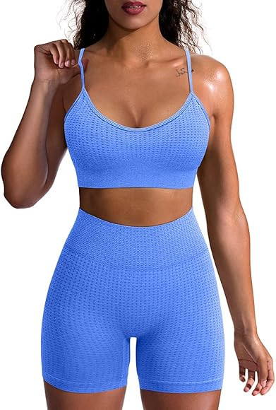 OQQ Yoga Outfit for Women Seamless 2 Piece Workout Gym High Waist Leggings with Sport Bra Set | Amazon (US)