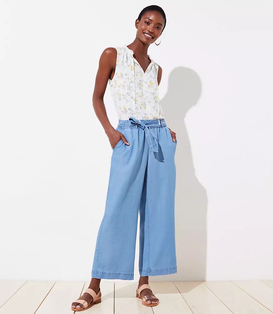 Chambray Tie Waist Wide Leg Pants | LOFT | LOFT