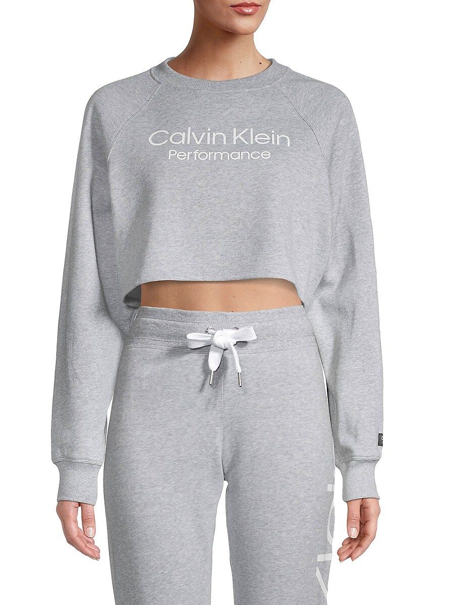 Calvin Klein Performance Women's Logo Cropped Sweatshirt - Pearl Heather Grey - Size XL | Saks Fifth Avenue OFF 5TH