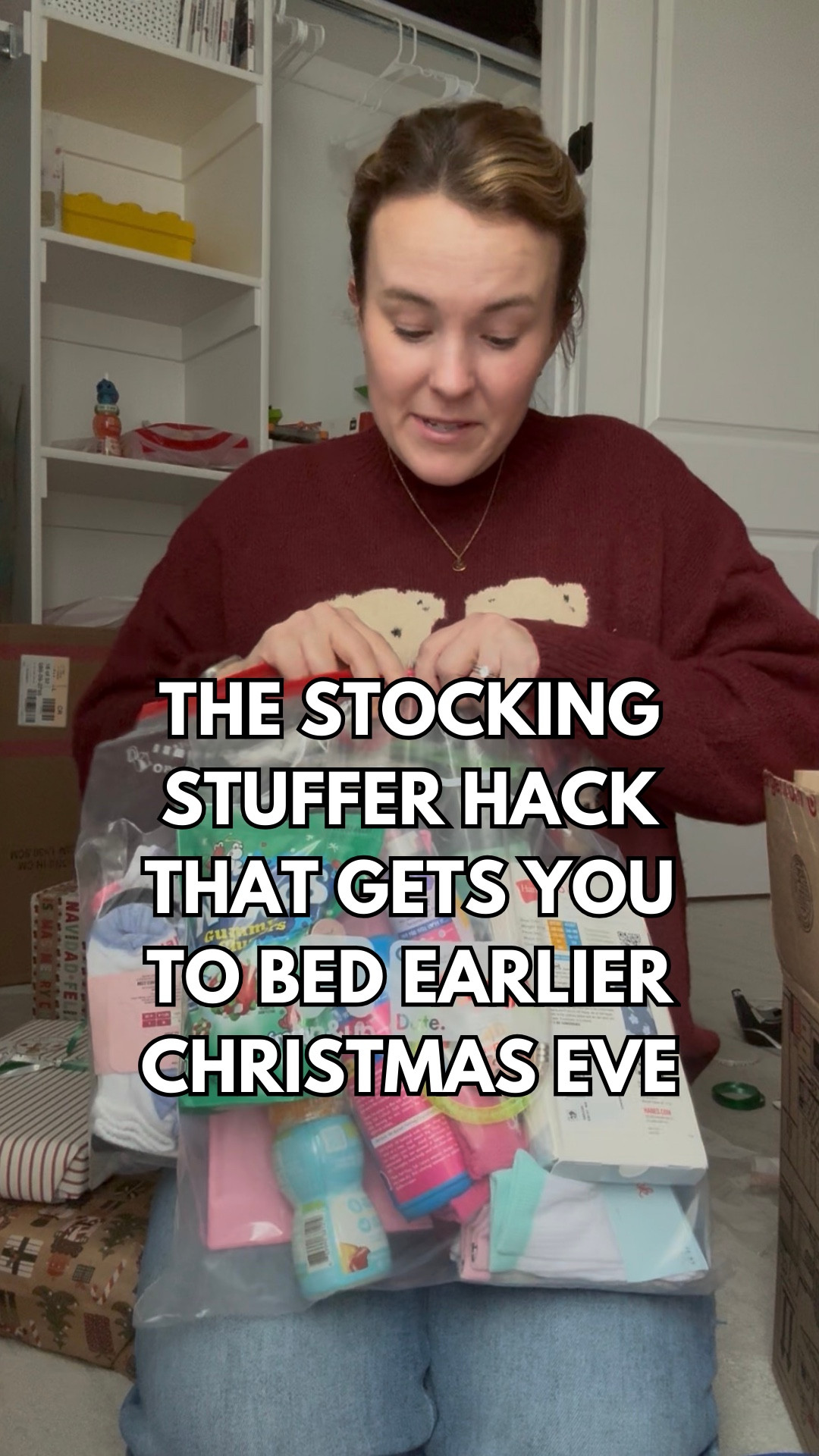 I shared this last year & I’m sharing again because it’s so simple, but it changes the game IMO

Don’t save the stockings til last minute! Organize now & thank yourself later as you hand the bags off to your husband to fill up the stockings 👊🏻