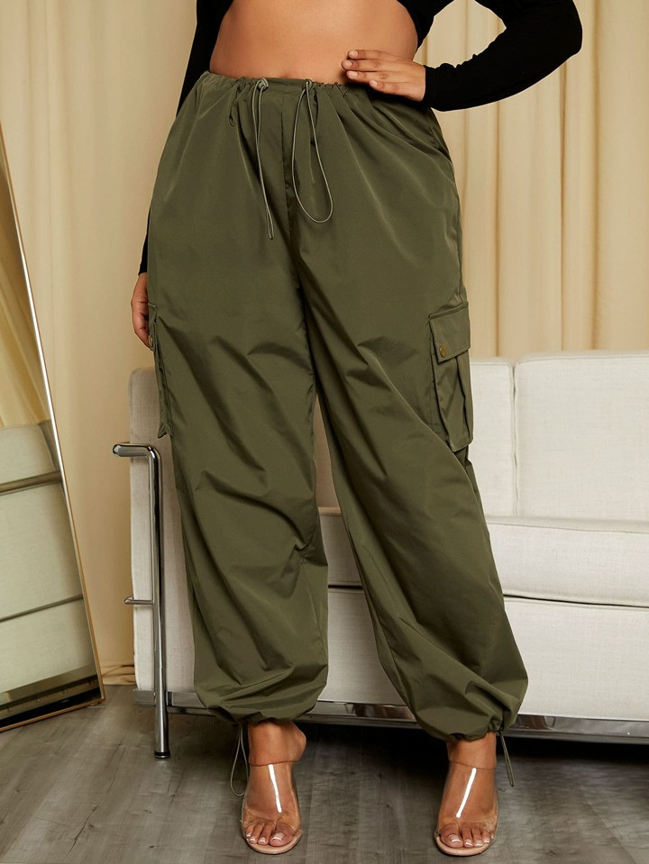 SHEIN SXY Plus Flap Pocket Drawstring Waist Cargo Pants | SHEIN USA | SHEIN