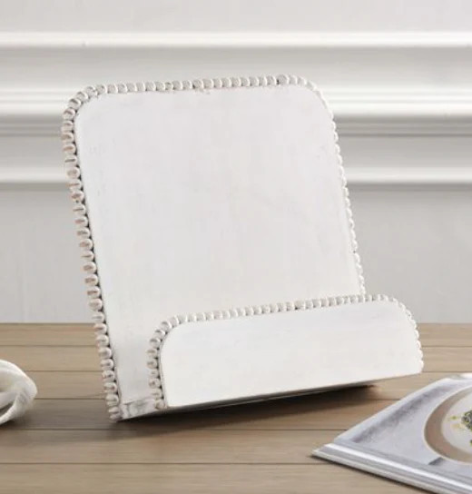 White Beaded Cookbook Holder | Interior Delights