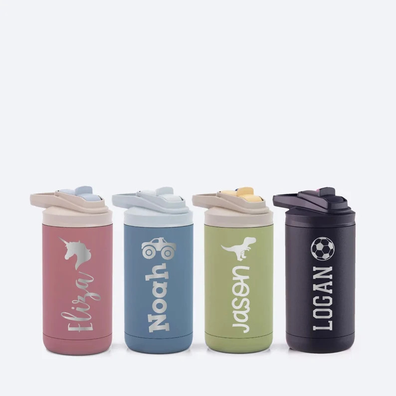 Personalized Kids Water Bottle Tumbler With Flip up Straw Lid / Custom Engraved 12oz Insulated Wa... | Etsy (US)