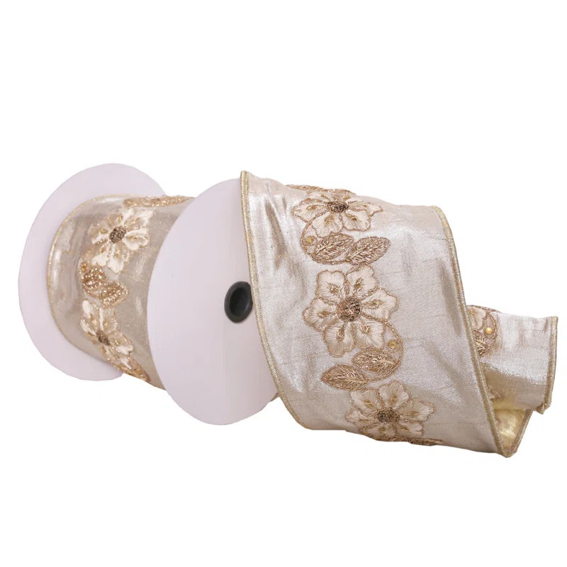 The Holiday Aisle® Gardas Floral Wired Edge Christmas Ribbon | Wayfair | Wayfair North America