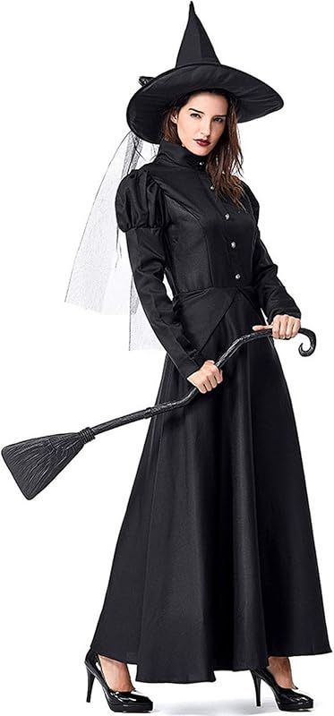 GRAJTCIN Women's Wicked Witch Costume, 4 Pieces Halloween Deluxe Witchy Dress Black | Amazon (US)