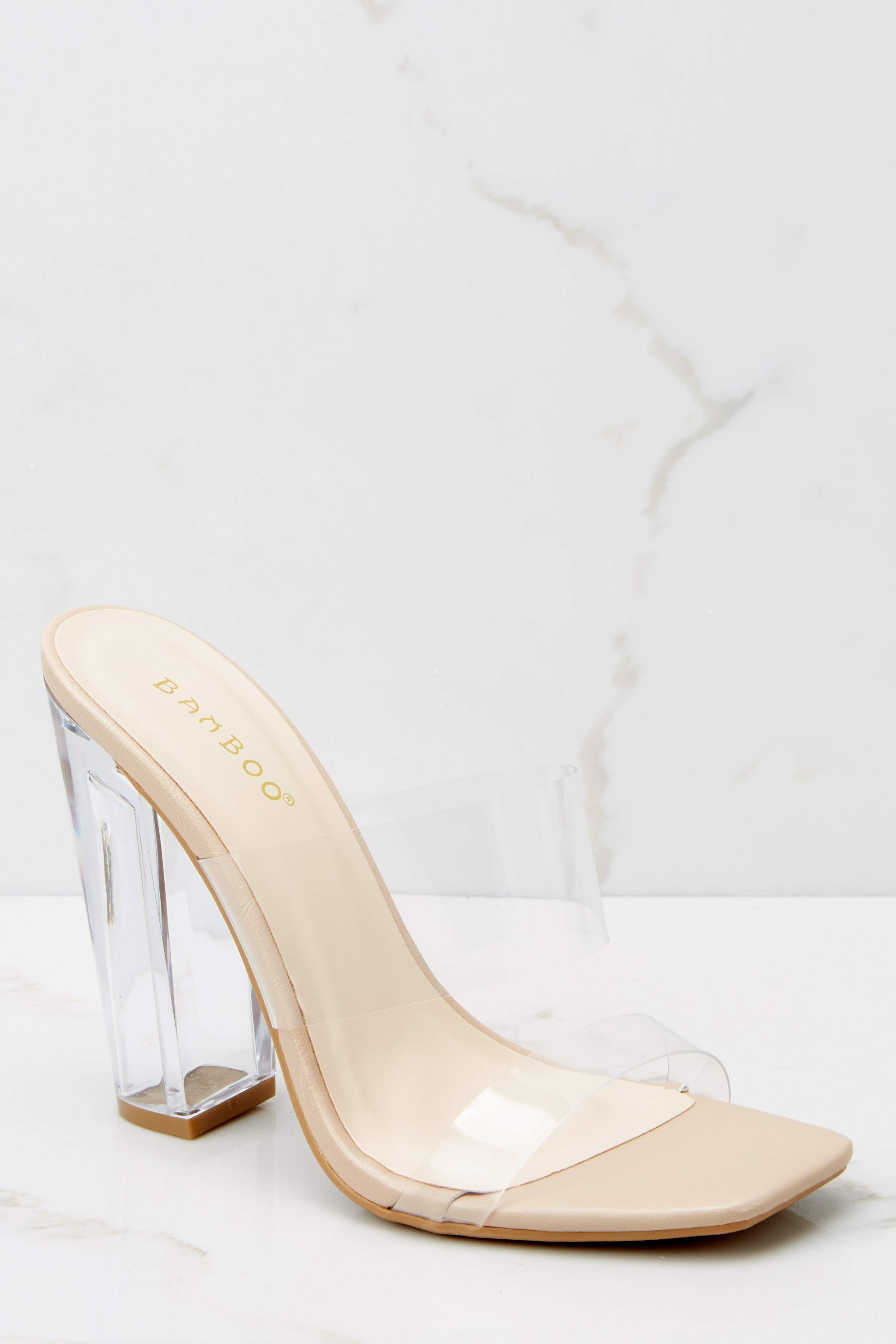 Grand Entrance Nude And Clear High Heel Sandals | Red Dress 